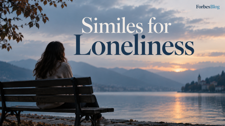 35 Powerful Similes for Loneliness With Examples A woman sitting alone on a bench beside a peaceful lake at sunset, illustrating similes for loneliness, isolation, and emotional sadness.